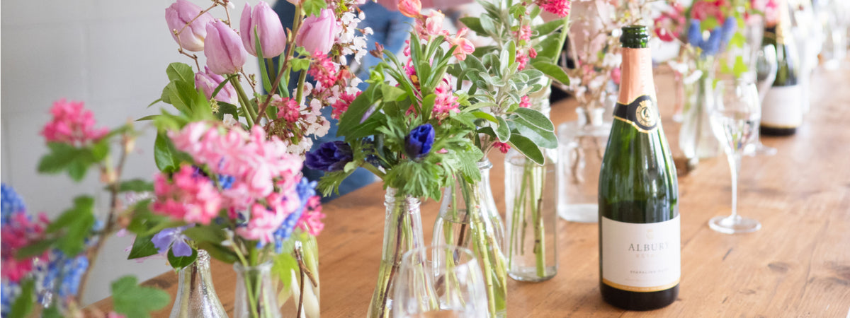 albury estate sparkling rosé with spring flowers